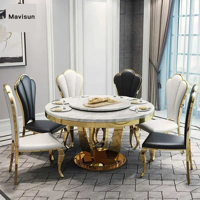 Elegant Marble Dining Set with Turntable
