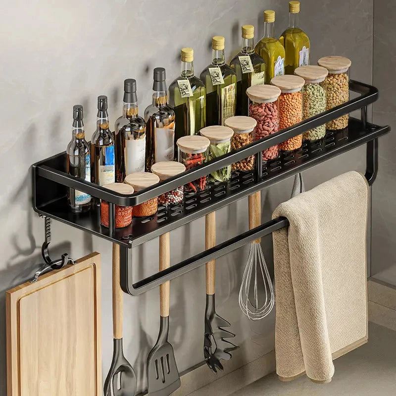Black Wall-mounted Kitchen Shelves