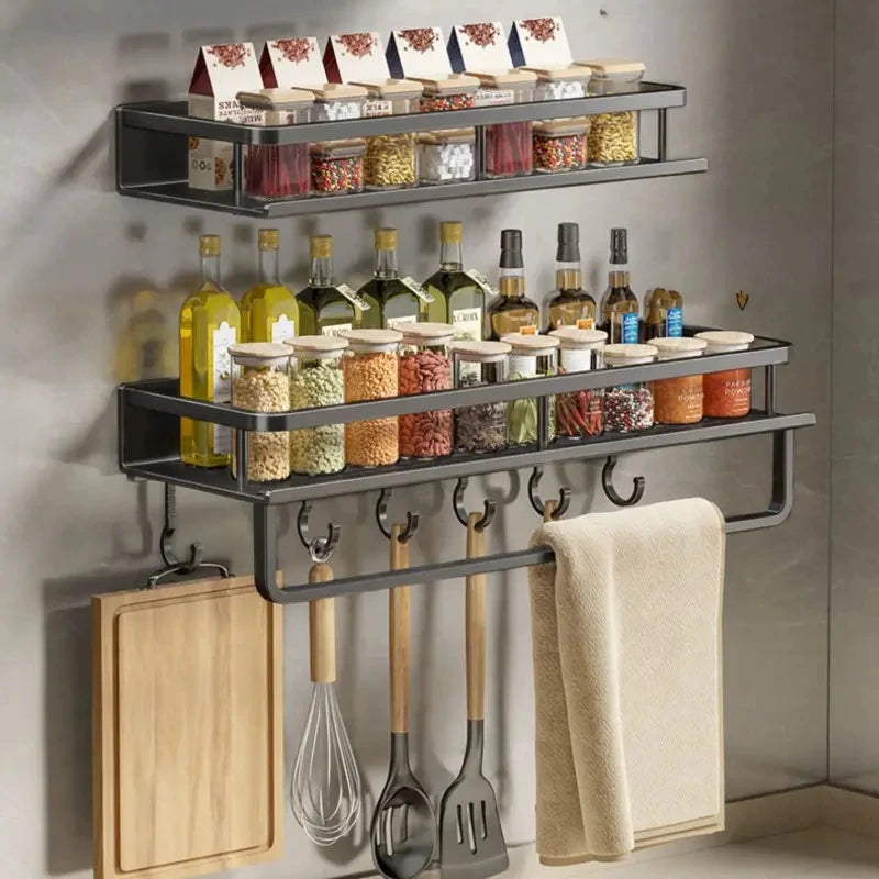 Black Wall-mounted Kitchen Shelves