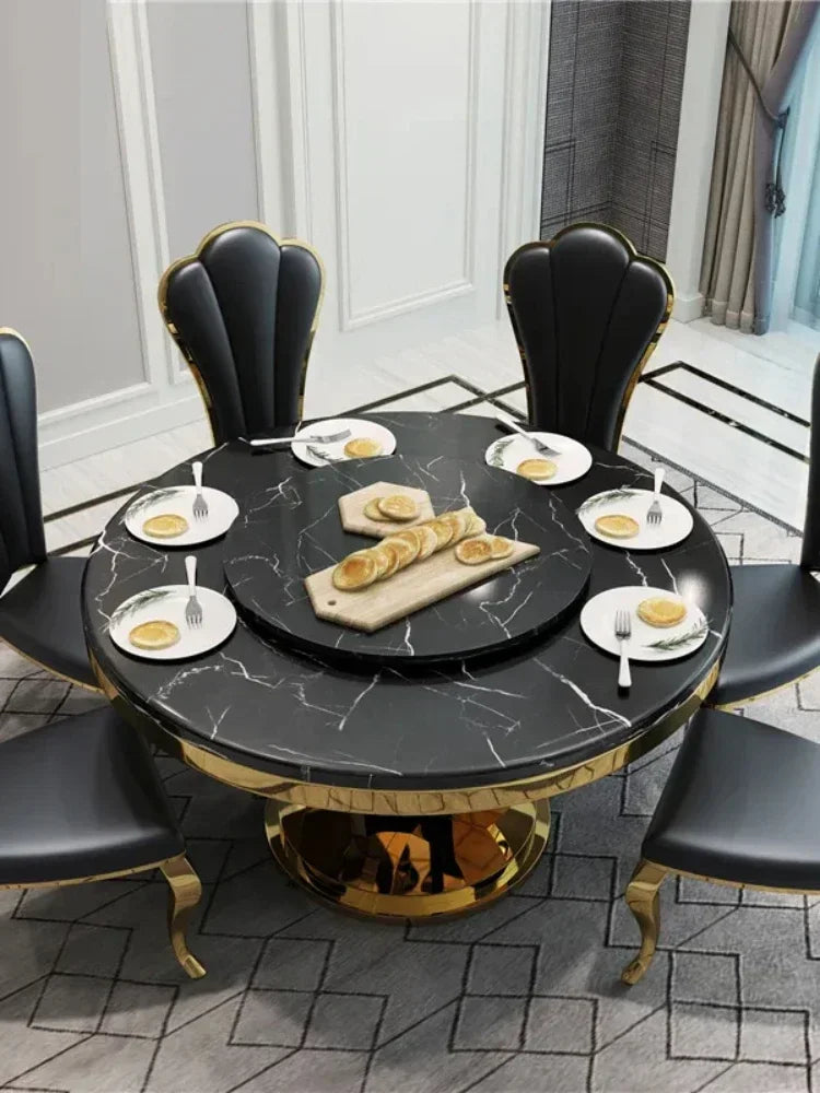 Elegant Marble Dining Set with Turntable