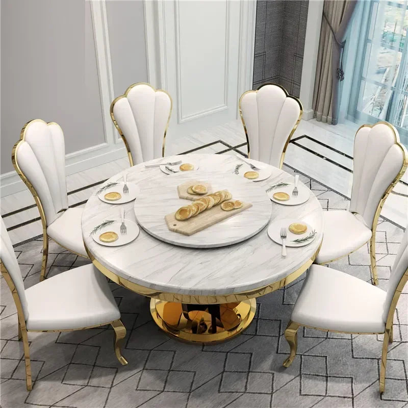Elegant Marble Dining Set with Turntable