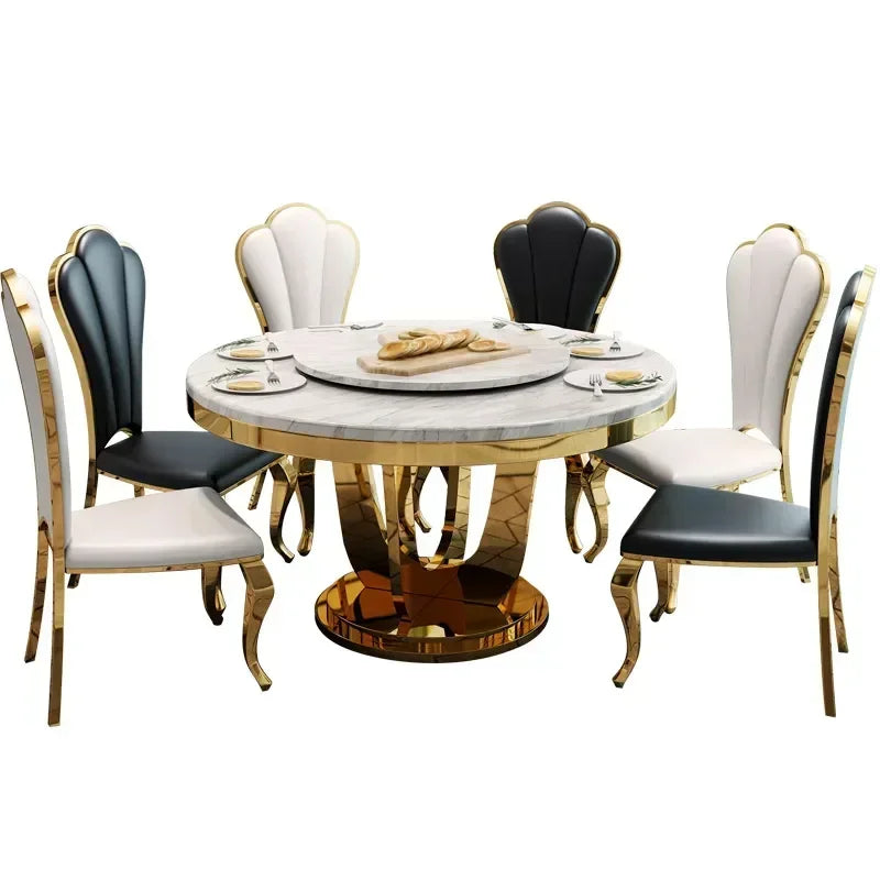 Elegant Marble Dining Set with Turntable