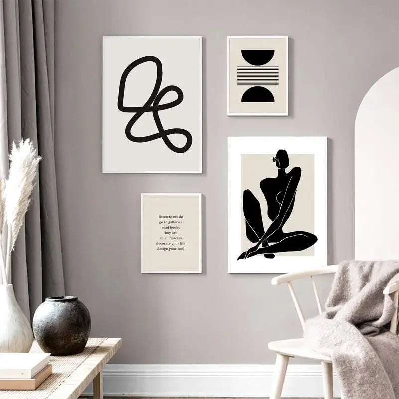 Abstract Geometric Beige Black Boho Minimalist Poster