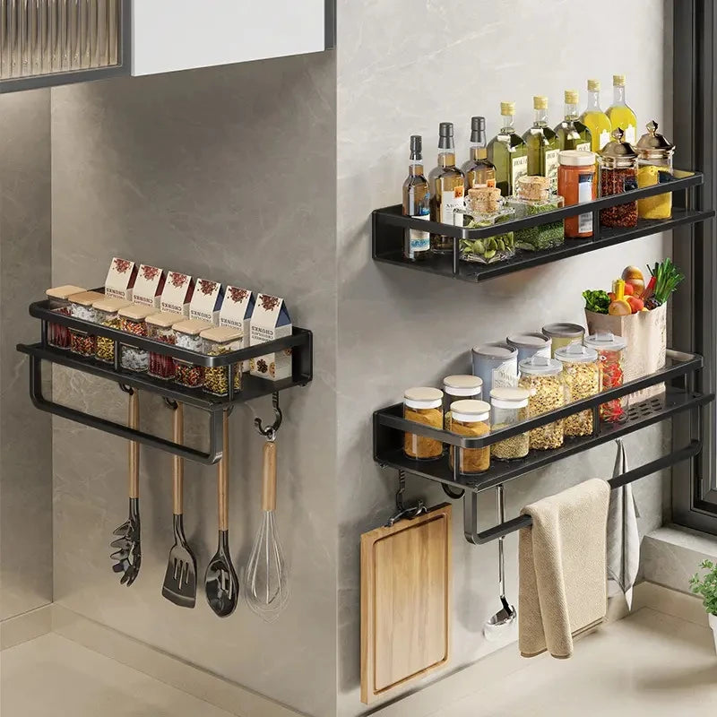 Black Wall-mounted Kitchen Shelves