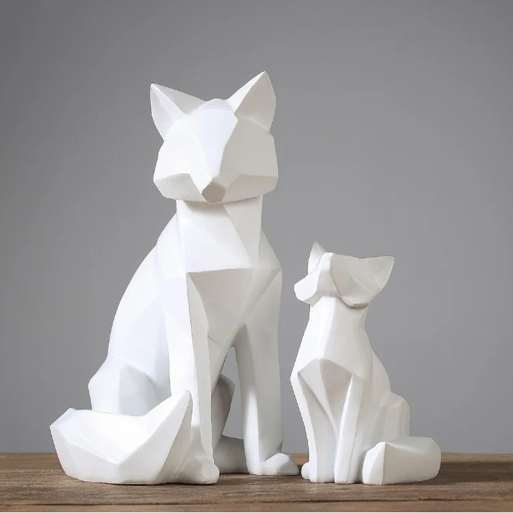 Simple White Geometric Fox Statue